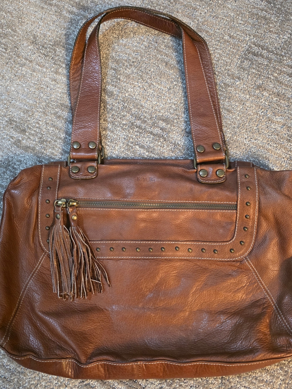 Leather Vera Pelle Italy Bag Tassels Studded Boho Earthy Western Grunge Y2K